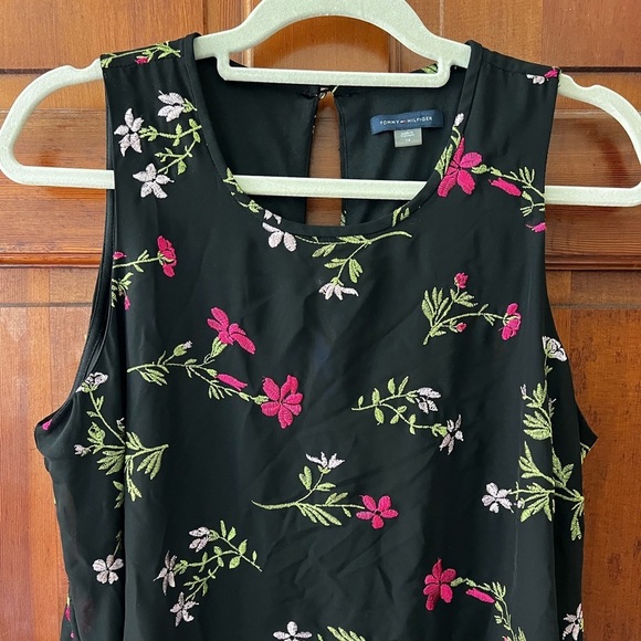 Tommy Hilfiger Black Floral Embroidered Dress Midi Cocktail Party Work Wear Boho - Picture 2 of 11